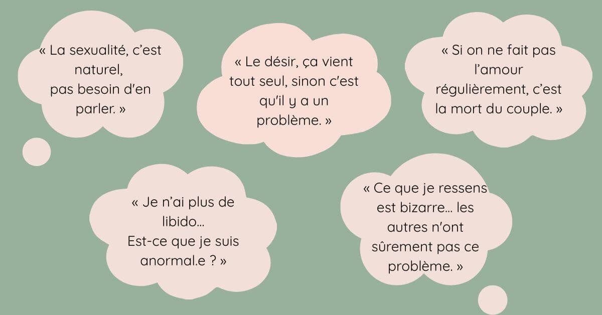 Bulles de pensée que les personnes peuvent avoir en consultation de sexothérapie